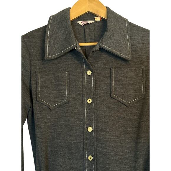 Vintage Fritzi Women's Soft Belted Button Up Shirt Dress Size M Gray Long Sleeve - Picture 5 of 8